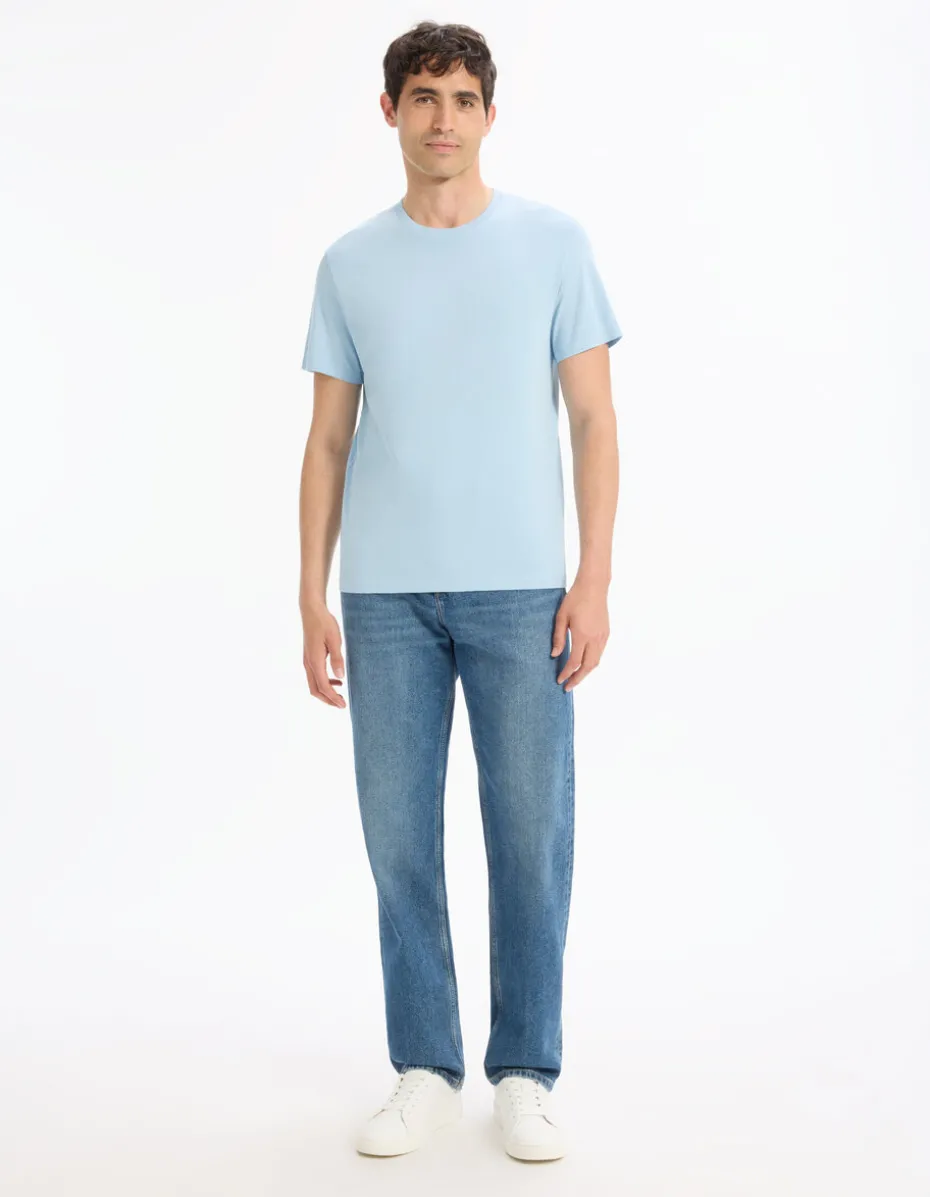 T-shirt regular col rond 100% coton - bleu clair