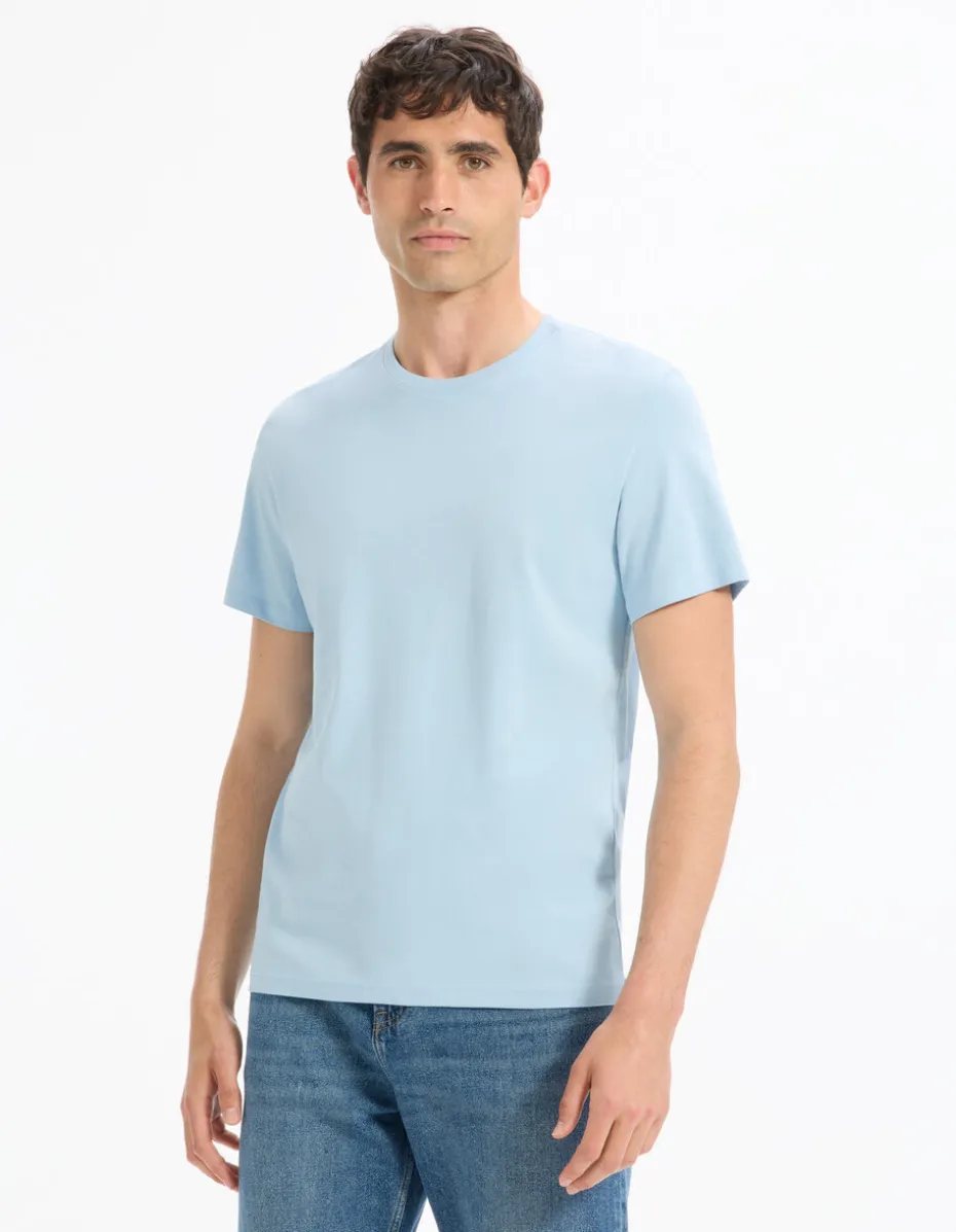 T-shirt regular col rond 100% coton - bleu clair