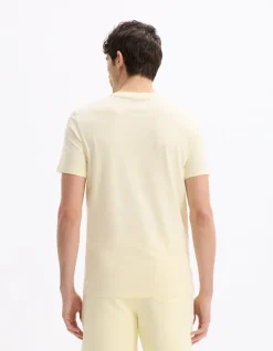 T-shirt regular col rond 100% katoen - jaune
