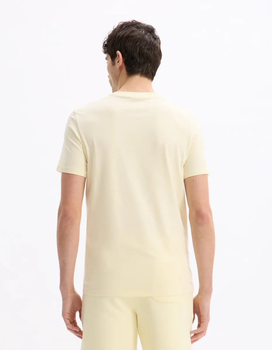 T-shirt regular col rond 100% katoen - jaune