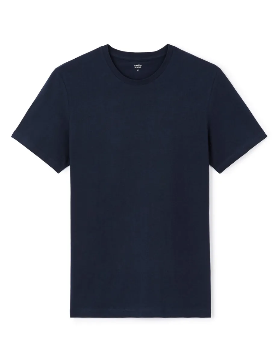 T-shirt regular col rond 100% coton - marine foncé