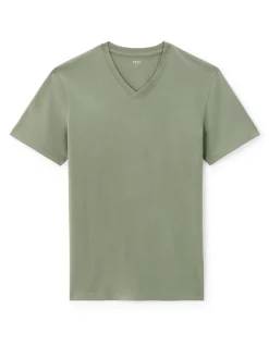 T-shirt regular col v 100% katoen - vert