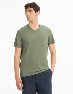T-shirt regular col v 100% katoen - vert