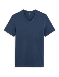 T-shirt regular col V 100% katoen - marine