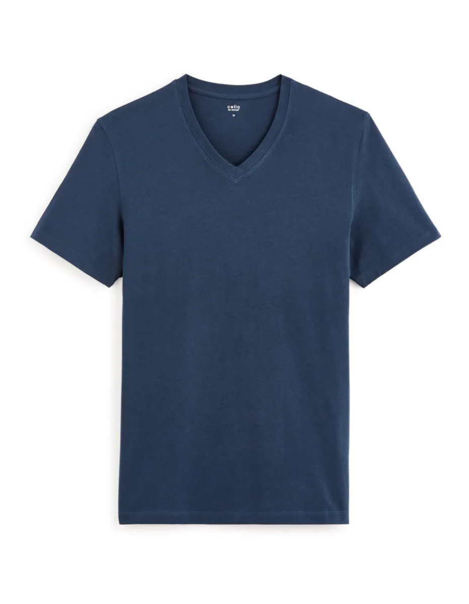 T-shirt regular col V 100% katoen - marine