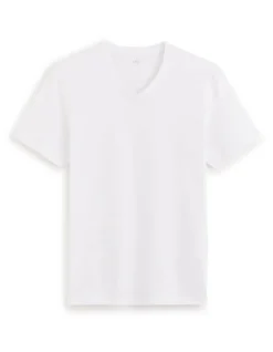 T-shirt regular col v 100% katoen - blanc