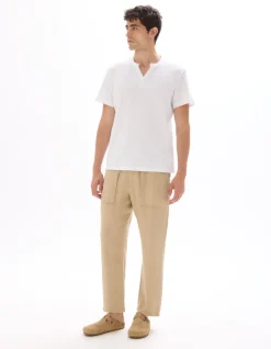 T-shirt regular fit met Henleykraag, gewafeld, 100% katoen - wit