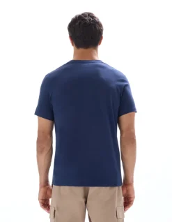 T-shirt Regular fit Ronde hals 100% katoen Color block - Marineblauw