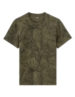 T-shirt regular fit ronde hals 100% katoen gebloemd - Kaki