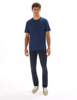 T-shirt ruimvallend model ronde hals 100% katoen - blauw