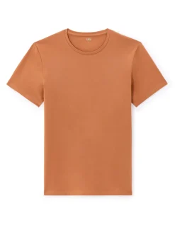 T-shirt slim col rond 100% katoen stretch - bruin