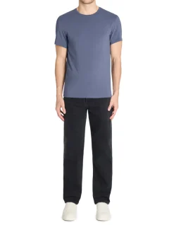 T-shirt slim col rond 100% katoen stretch - blauw