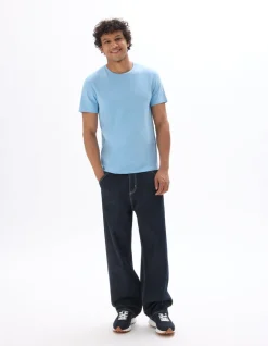 T-shirt slim col rond 100% katoen stretch - blauw