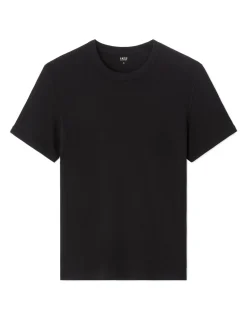 T-shirt slim fit met ronde kraag van geribd stretch katoen - zwart