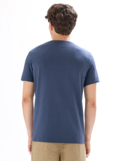 T-shirt slim fit met V-hals van stretchkatoen - blauwgrijs