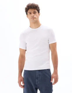 T-shirt slim fit ronde hals stretch katoen geribd - wit