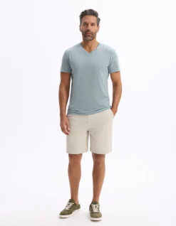 T-shirt slim V-hals 100% katoen stretch - groen