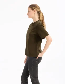 T-shirt zacht katoen ronde hals - kaki