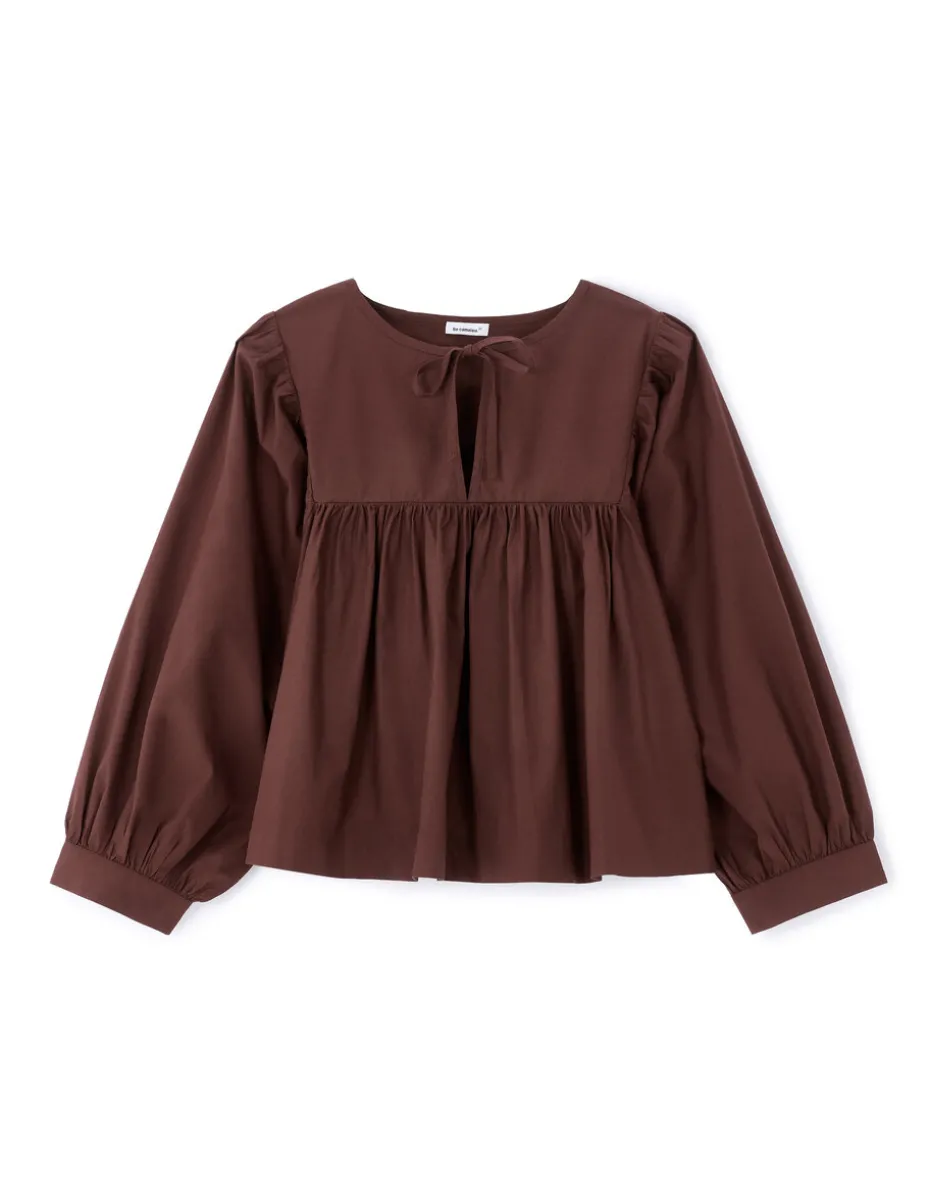 Tunesische halslijn katoenen blouse - bruin