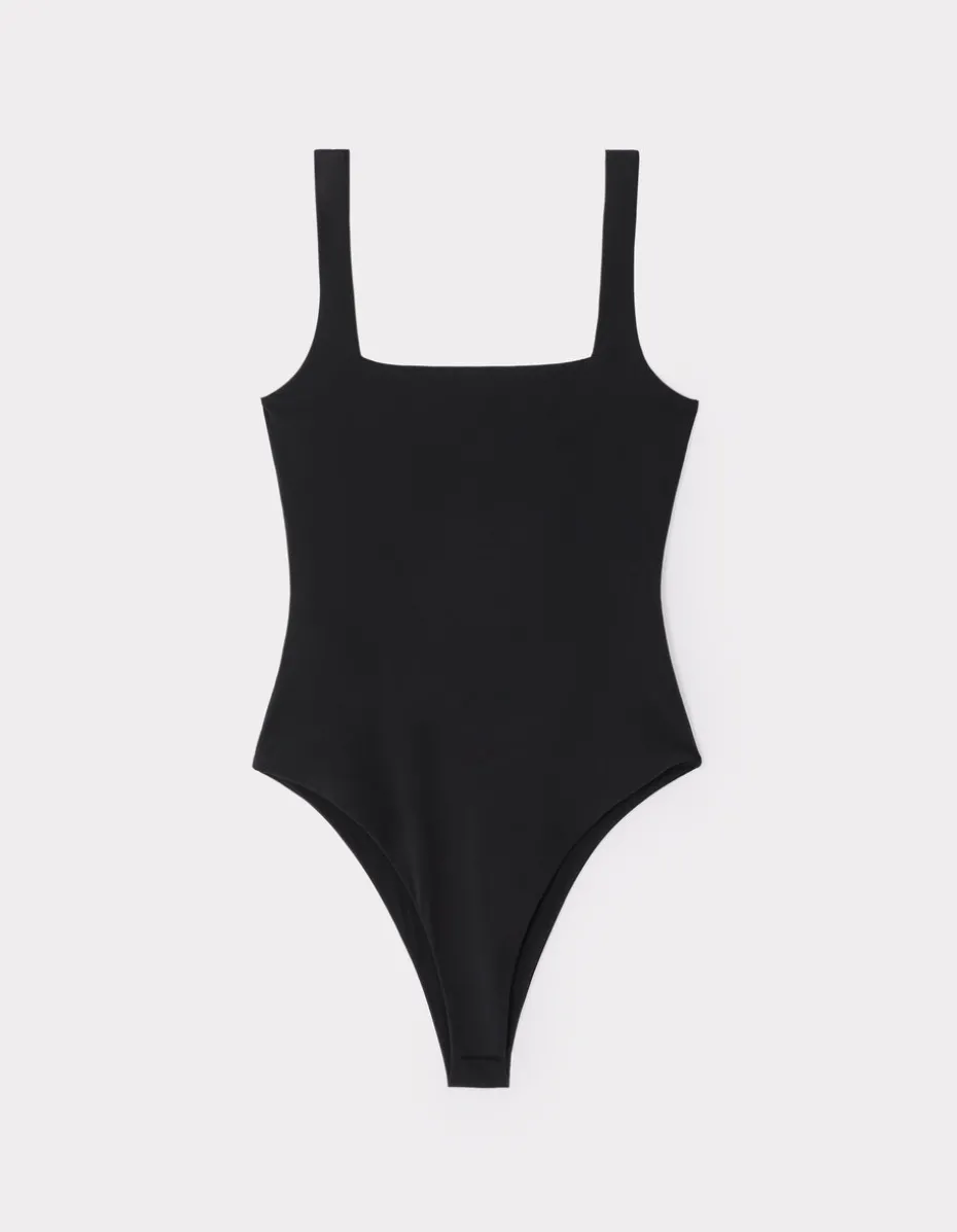 Tweede huid bodysuit met dunne bandjes – zwart