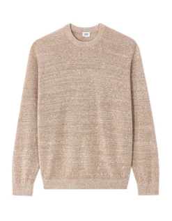 Tweekleurige linnenmix trui met ronde hals - beige
