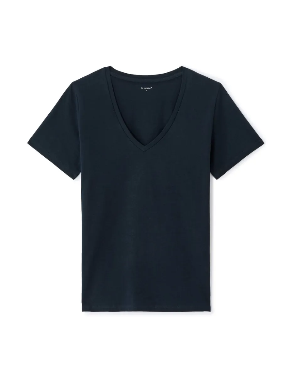 V-hals katoenen t-shirt - marineblauw
