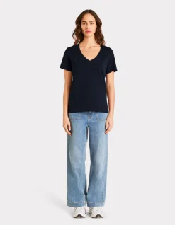 V-hals katoenen t-shirt - marineblauw