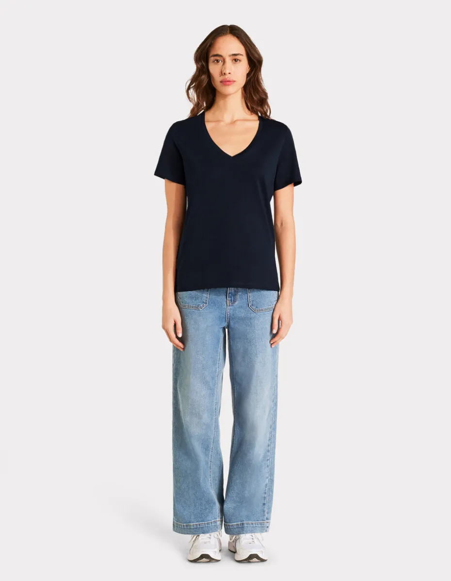 V-hals katoenen t-shirt - marineblauw