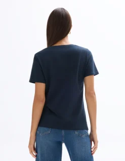 V-hals katoenen t-shirt - marineblauw
