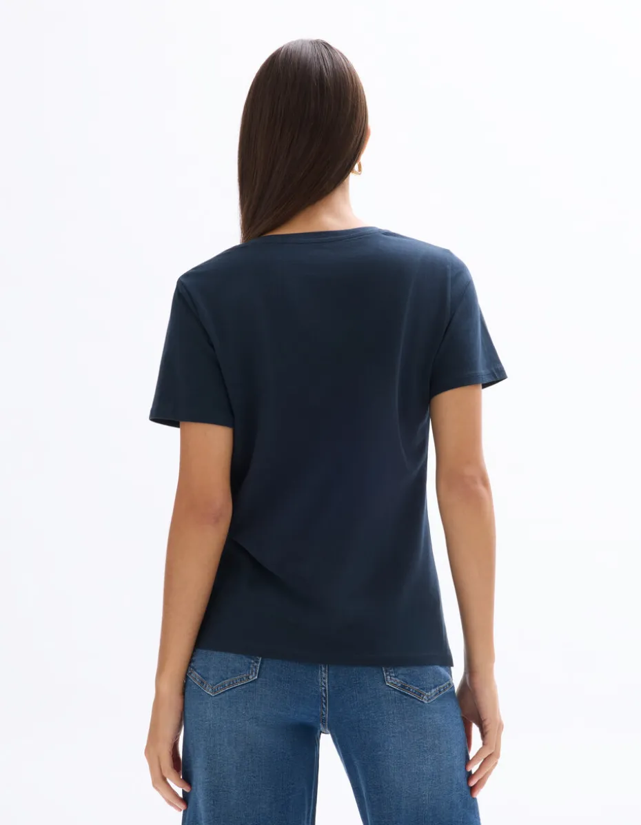 V-hals katoenen t-shirt - marineblauw