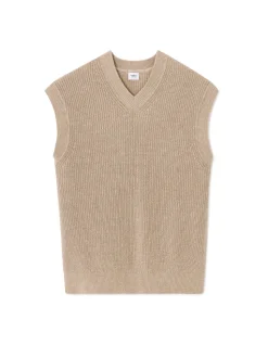 V-hals trui in parelsteek van 100% katoen - beige