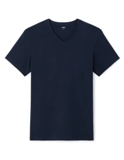 V-hals T-shirt van stretchkatoen - marineblauw
