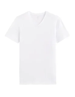 V-hals T-shirt van stretchkatoen - wit