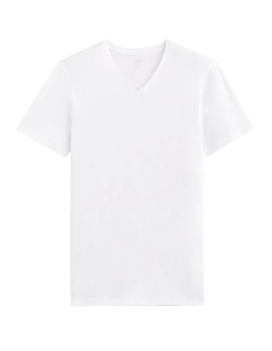 V-hals T-shirt van stretchkatoen - wit