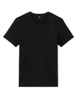 V-hals T-shirt van stretchkatoen - zwart