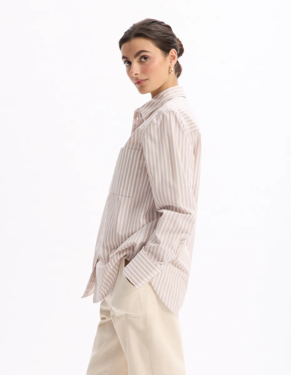 Wijd katoenen overhemd - beige