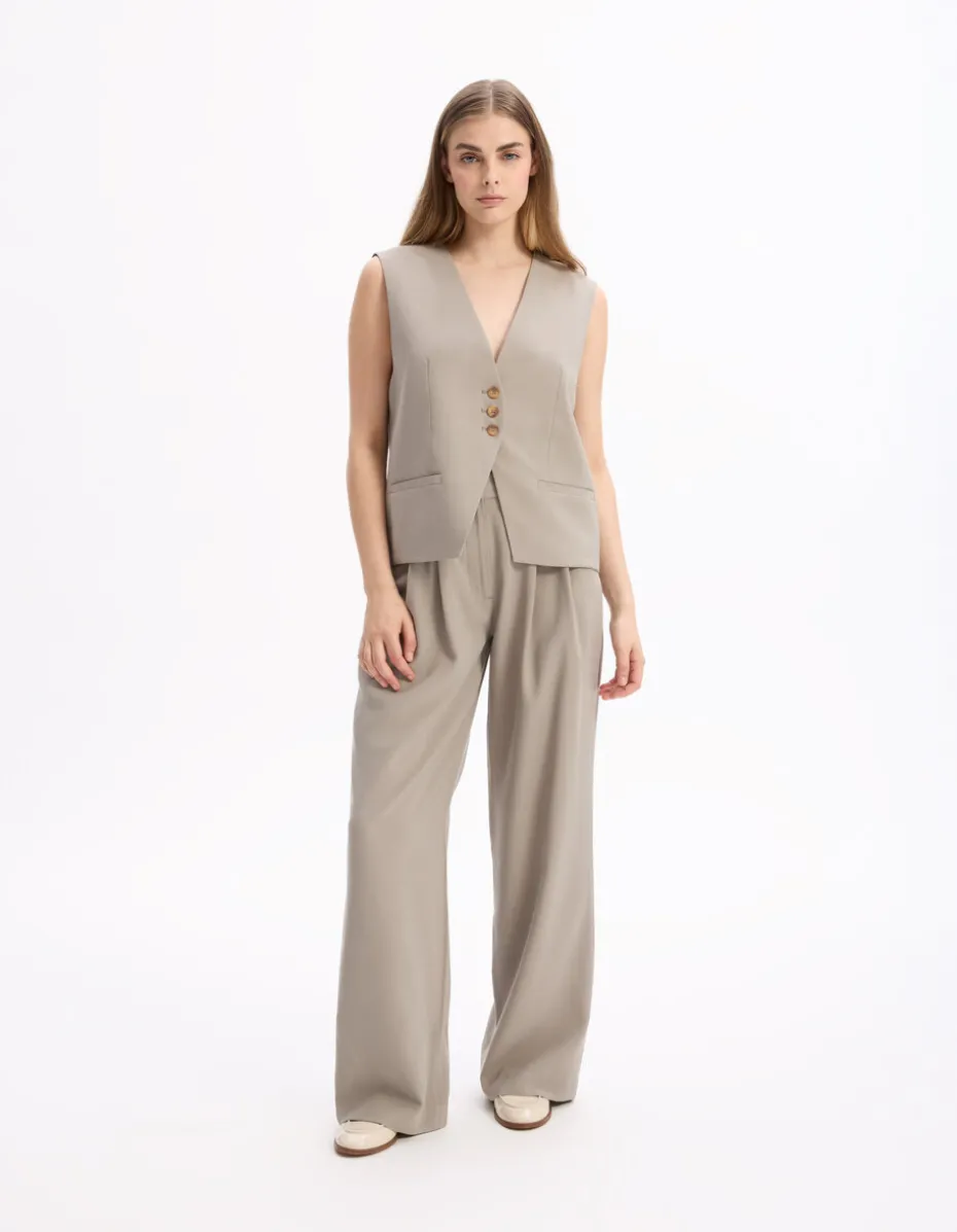 wijde broek hoge taille - beige