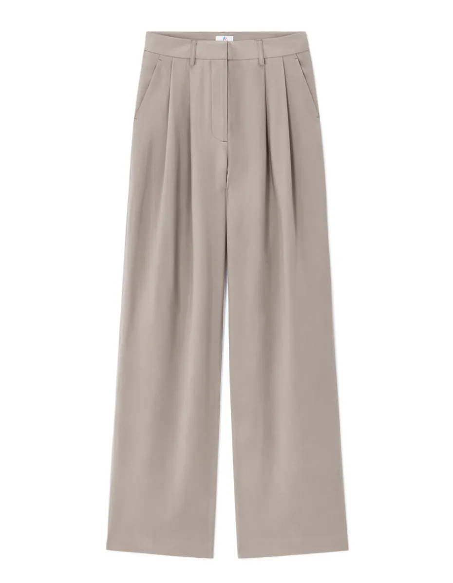wijde broek hoge taille - beige