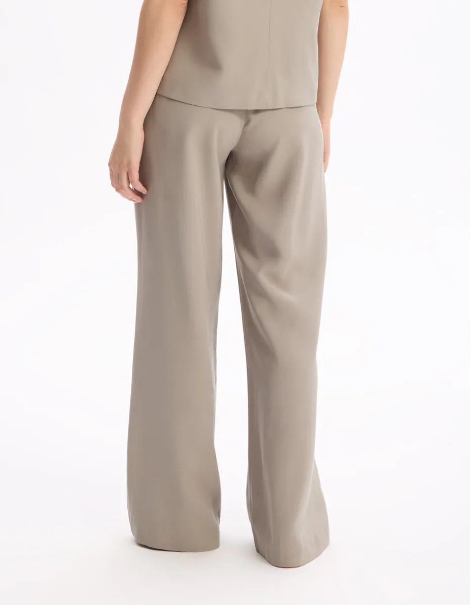 wijde broek hoge taille - beige