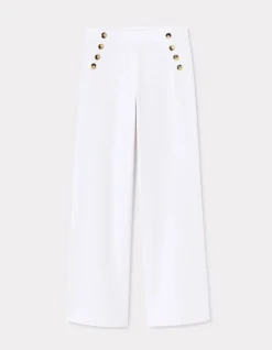 wijde broek met decoratieve knopen - wit