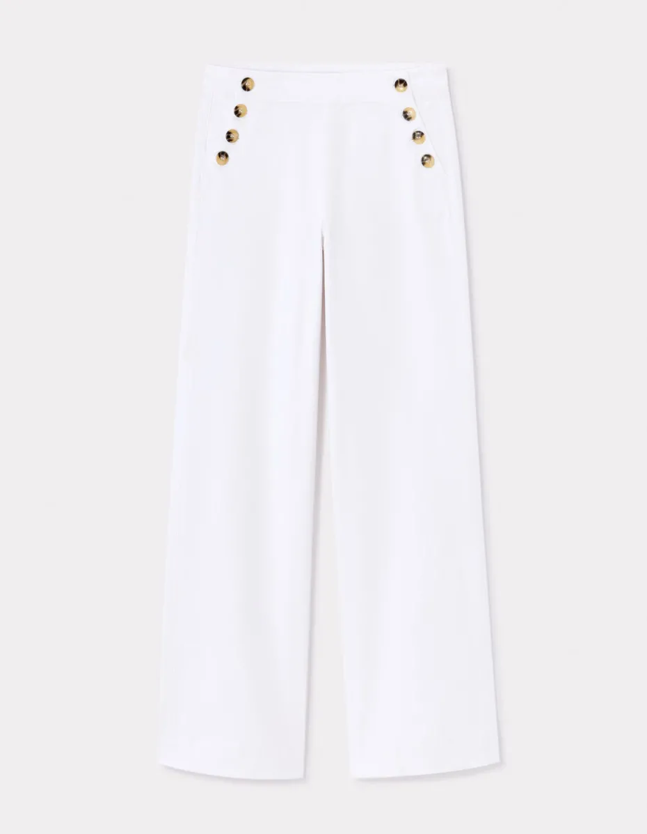 wijde broek met decoratieve knopen - wit