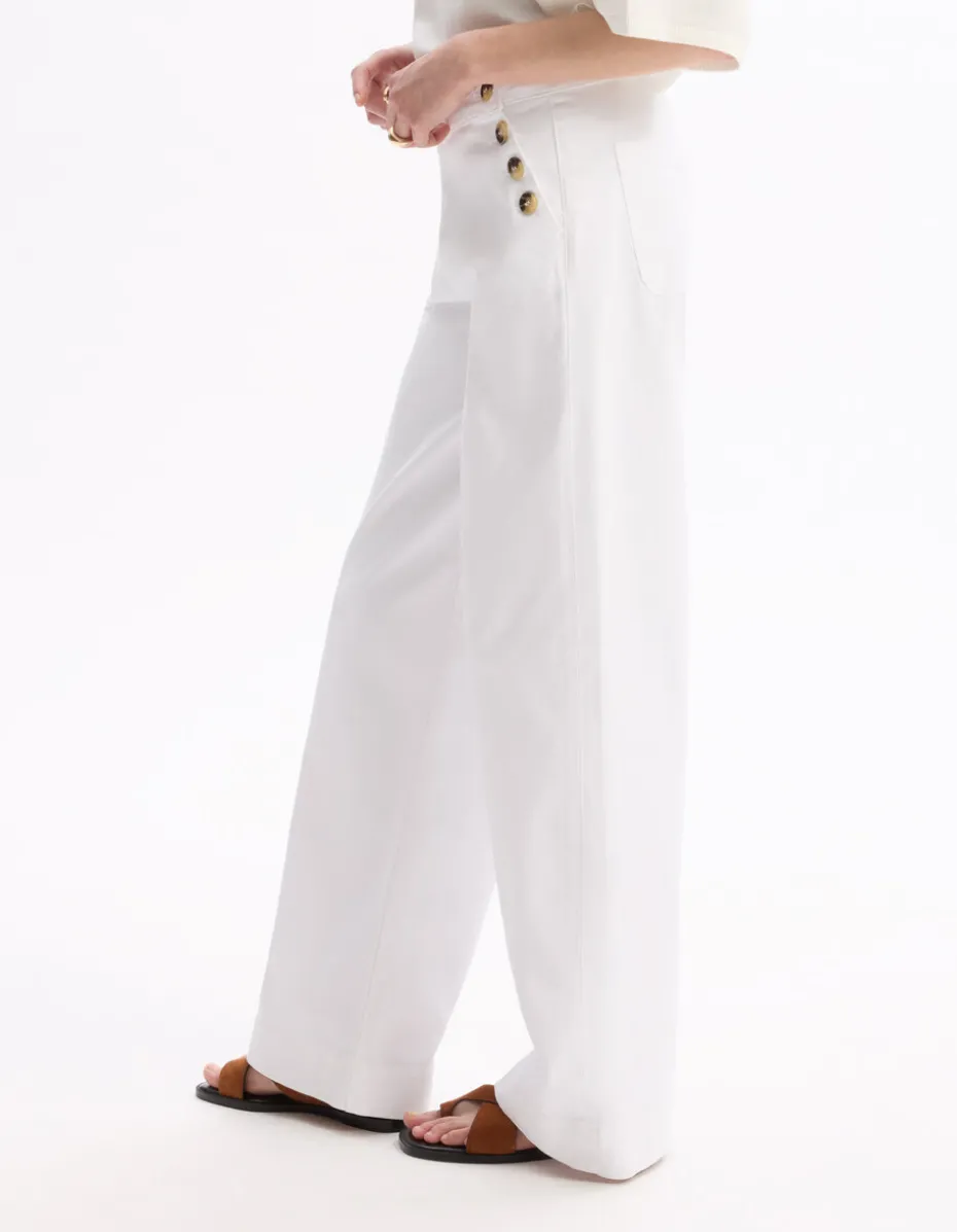 wijde broek met decoratieve knopen - wit