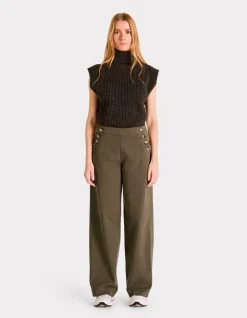 wijde broek met knoopjes - kaki