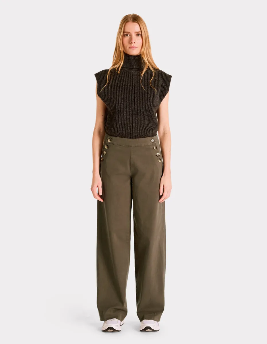 wijde broek met knoopjes - kaki