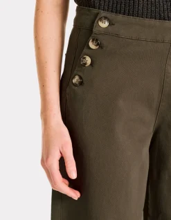 wijde broek met knoopjes - kaki