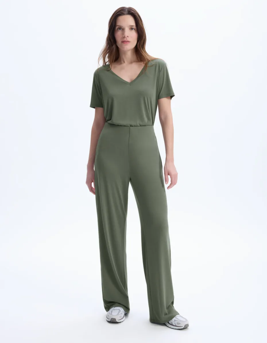 Wijde broek van modalmix - olijfgroen