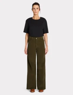 Wijde fluwelen broek - kaki
