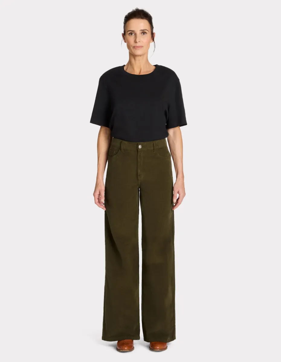 Wijde fluwelen broek - kaki