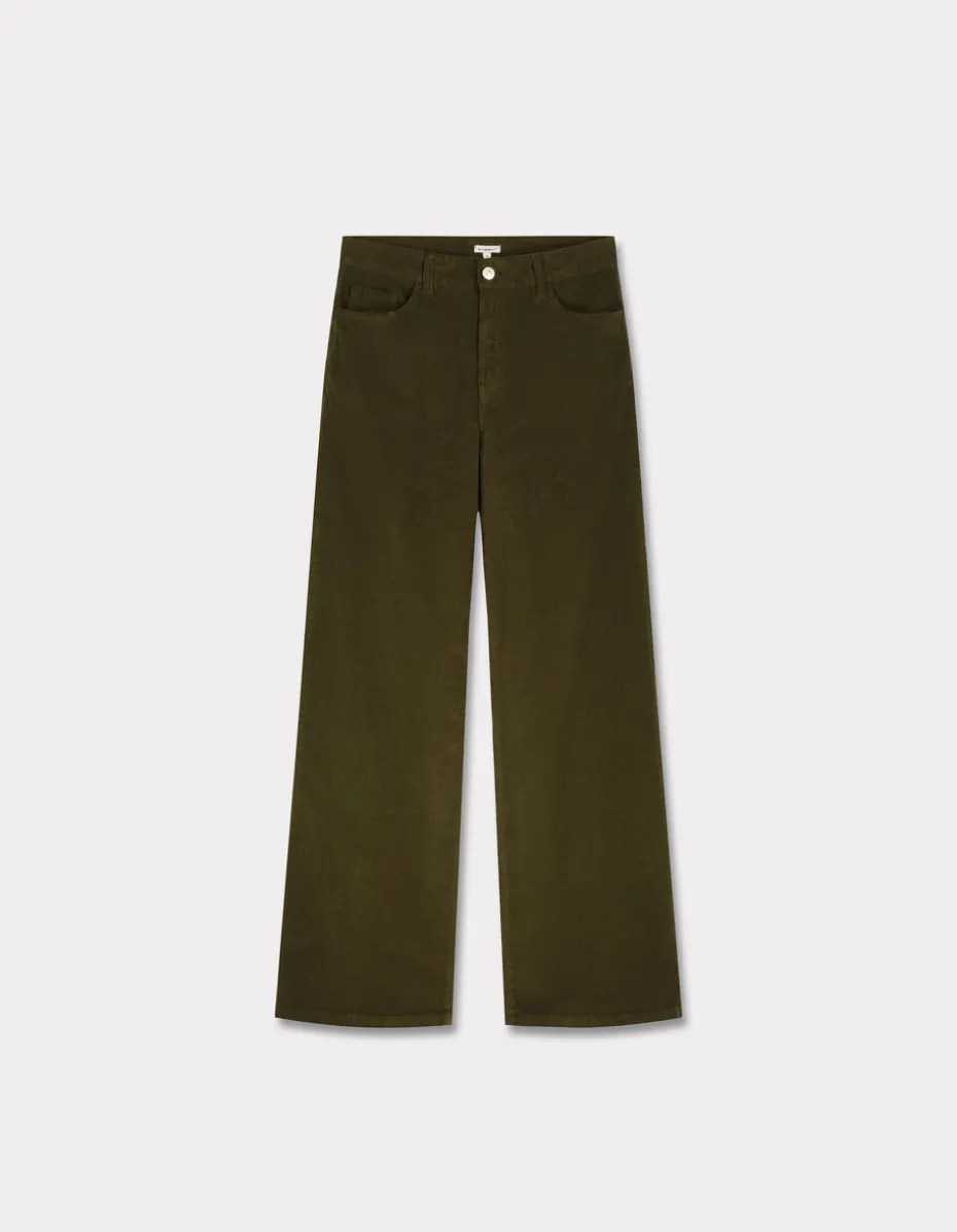 Wijde fluwelen broek - kaki