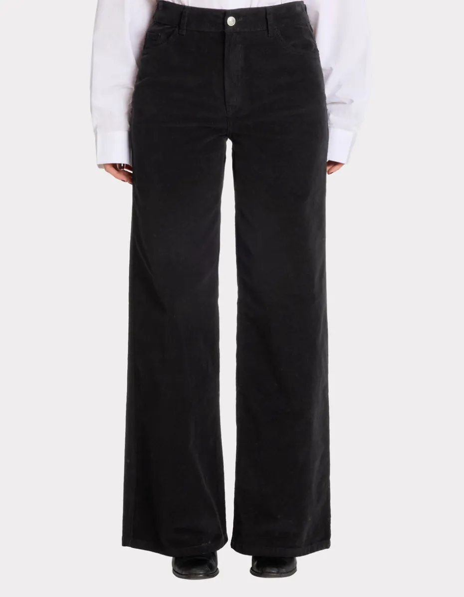 Wijde fluwelen broek - zwart